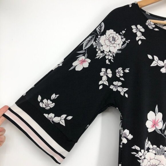 Rickis Black floral Kimono style half sleeve side knot boatneck  blouse XS - Picture 6 of 16
